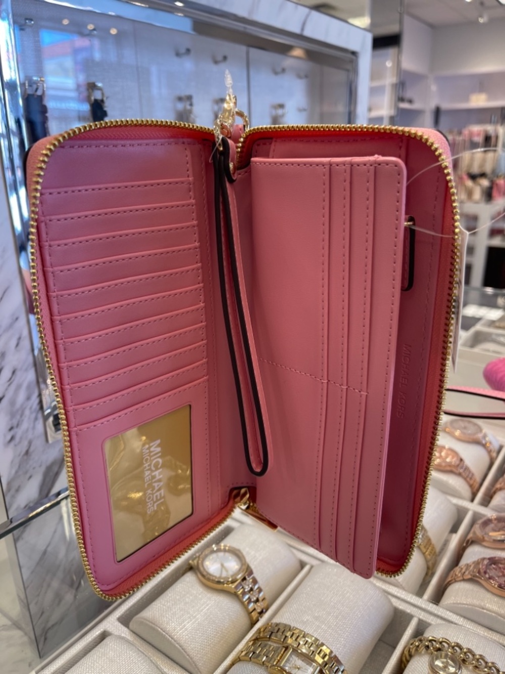 MICHAEL KORS Jet Set Travel Large Pebbled Leather Continental Wristlet Wallet Ph - Picture 7 of 16